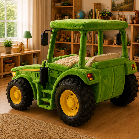 Tractor-Inspired Plush Sleeping Bed