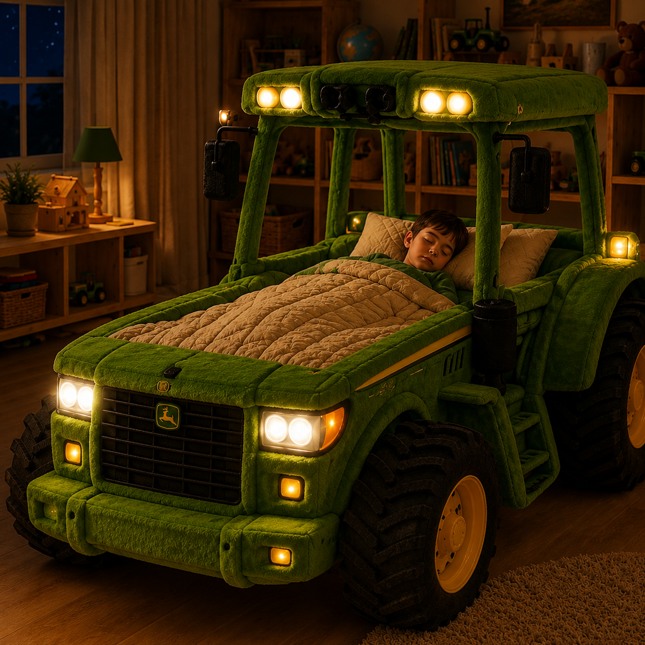 Tractor-Inspired Plush Sleeping Bed