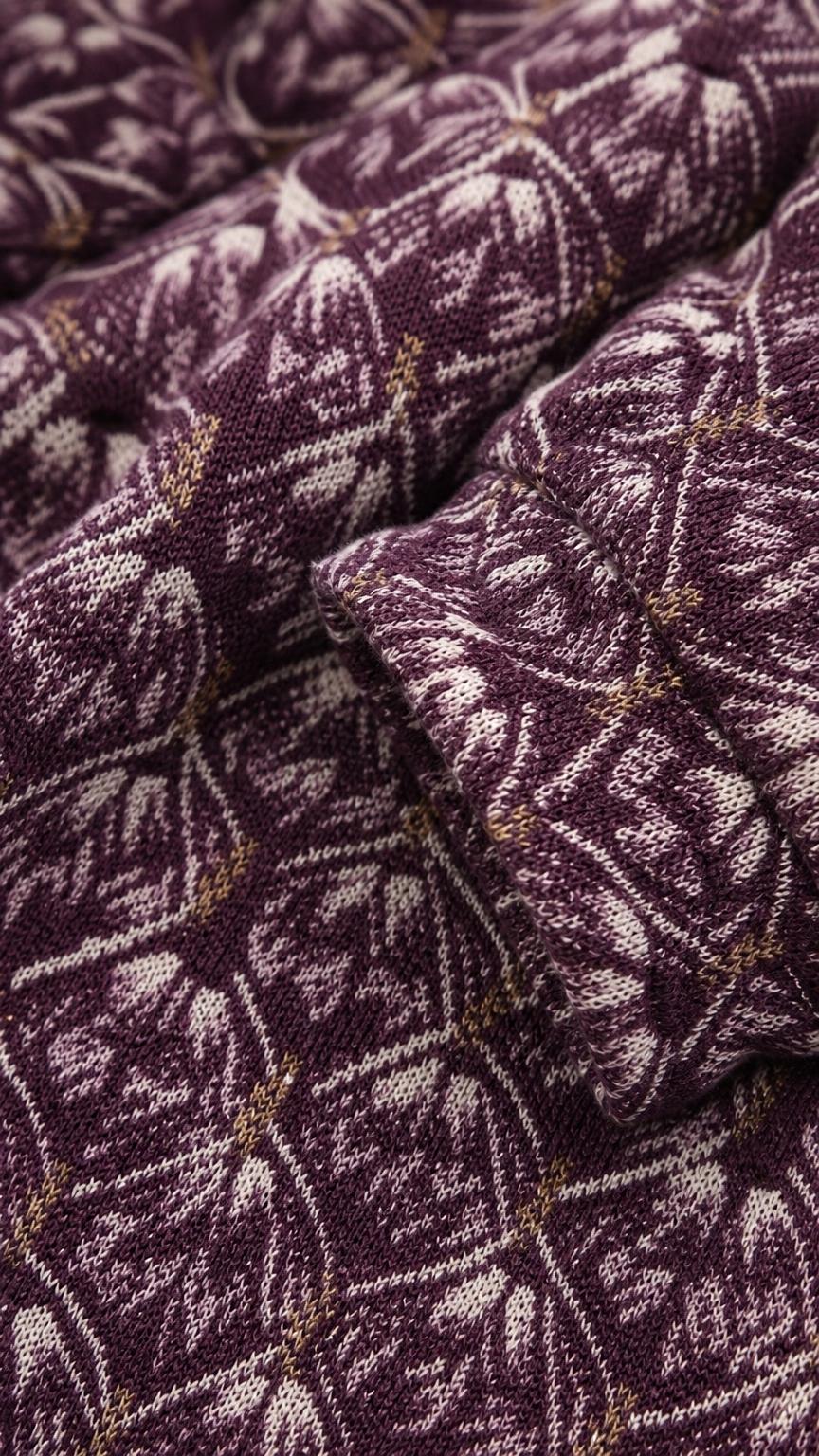 Close-up of textured purple and white patterned fabric