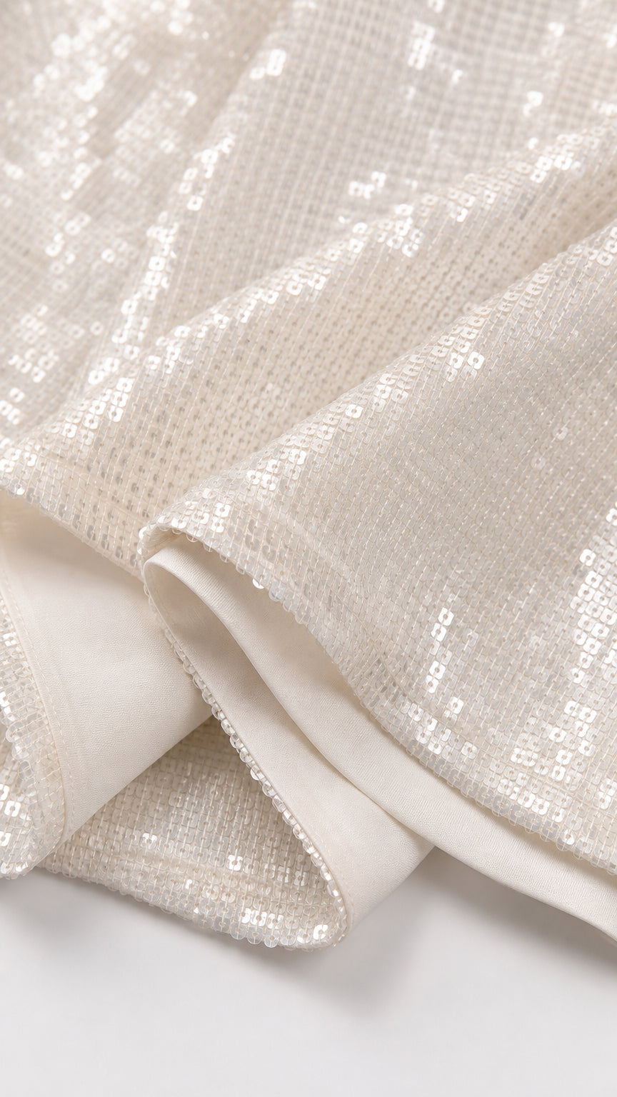 Close-up detail of white sequin fabric texture