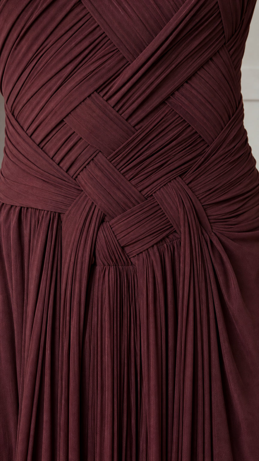 Close-up of woven pleated bodice detail