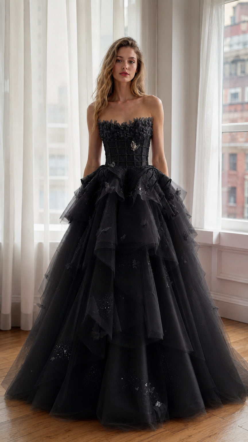 Black Tulle Ball Gown Front View