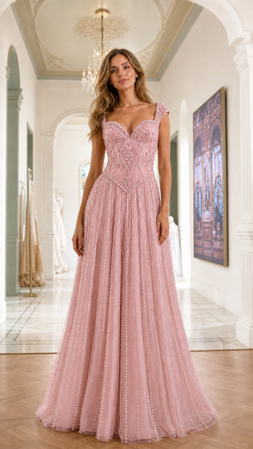 Front view of pink evening gown variant