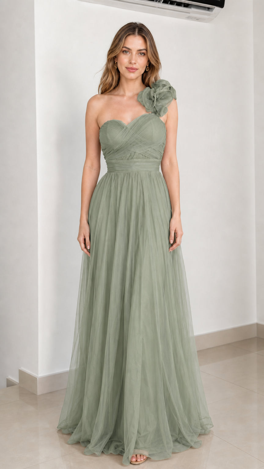 Front view in sage green