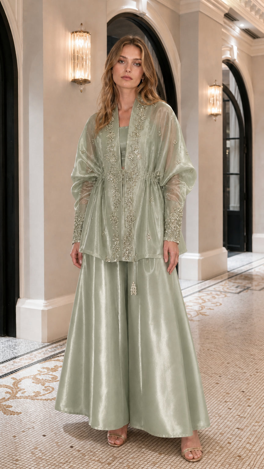 Front full view of sage green color variant