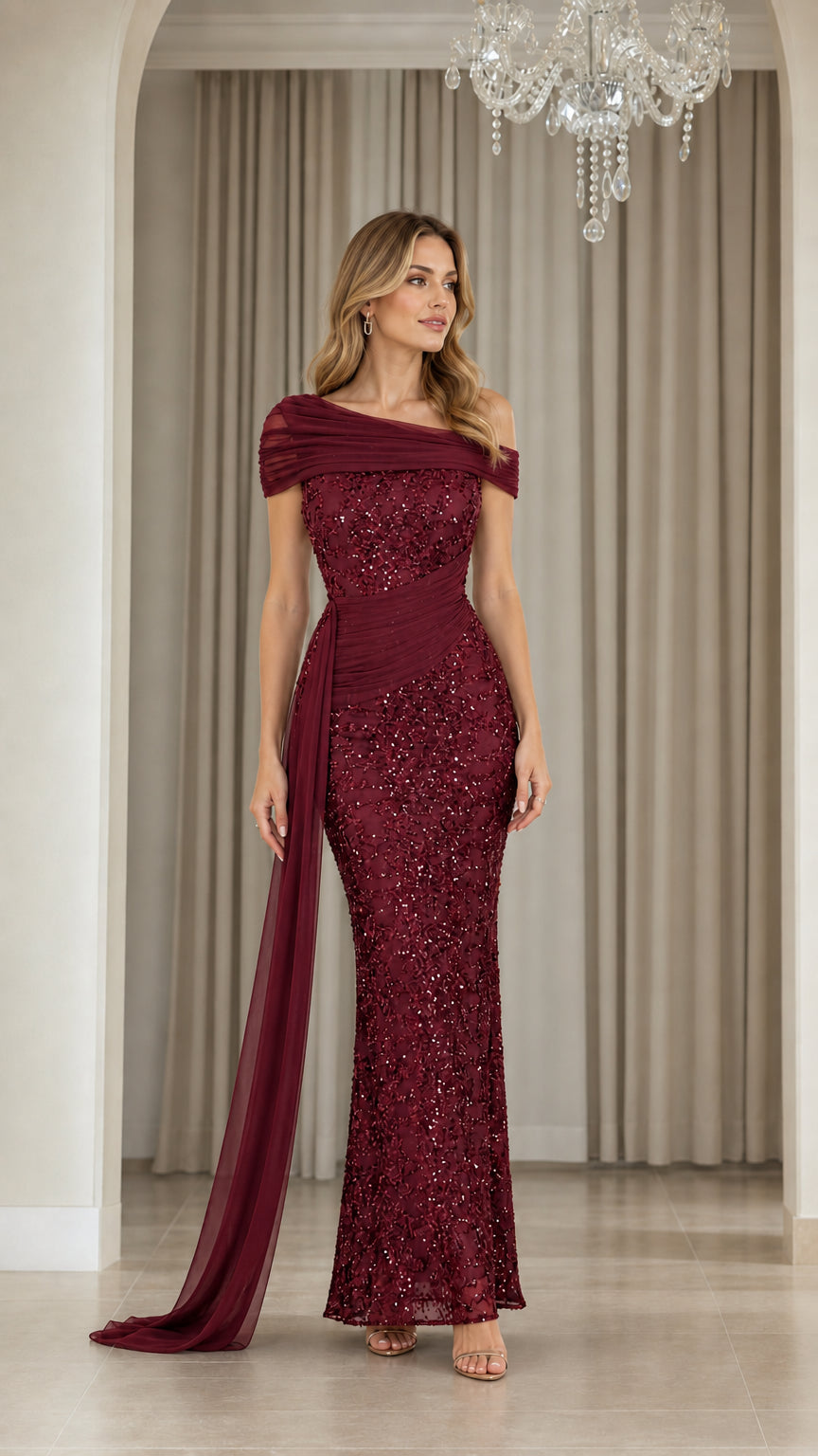 Full front view in burgundy color variant