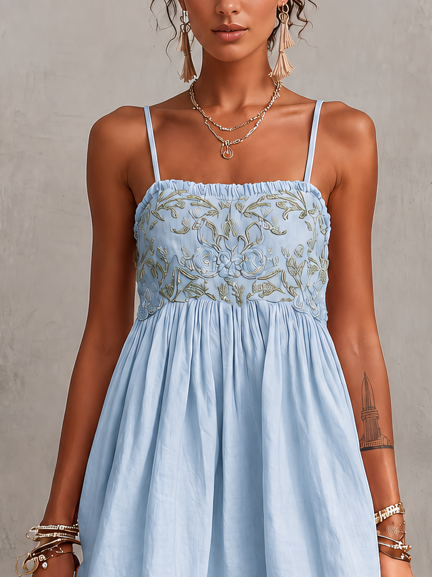 Pink Vintage Embroidered Linen Cotton Mini Cami Dress