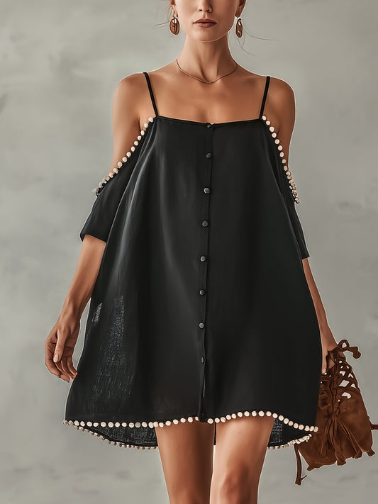 Black Off Shoulder Lace Mini Dress