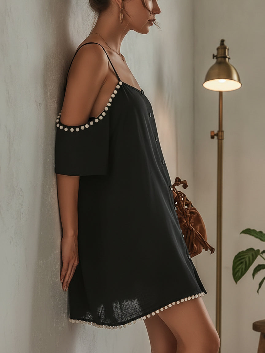 Black Off Shoulder Lace Mini Dress