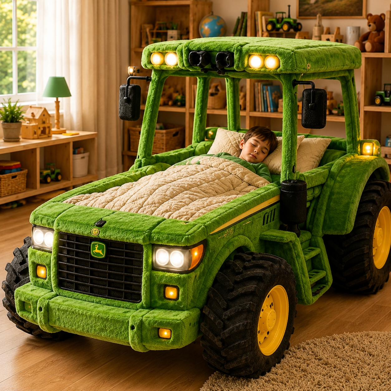 Tractor-Inspired Plush Sleeping Bed