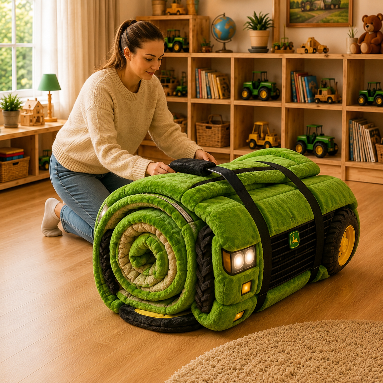 Tractor-Inspired Plush Sleeping Bed