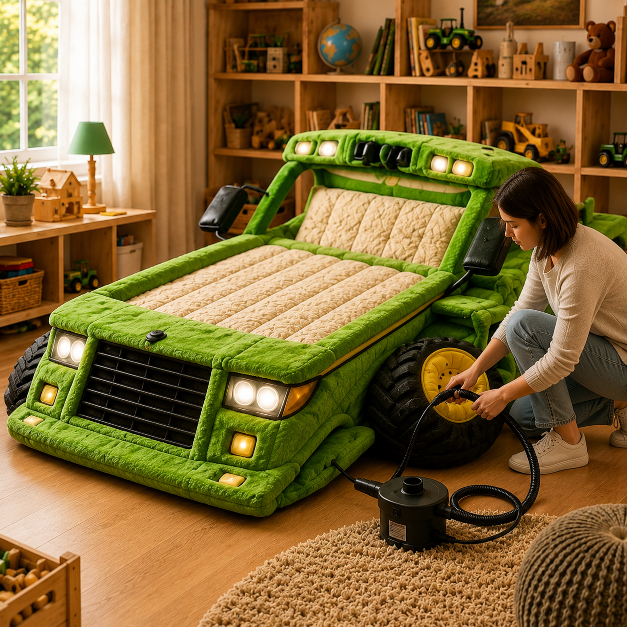 Tractor-Inspired Plush Sleeping Bed