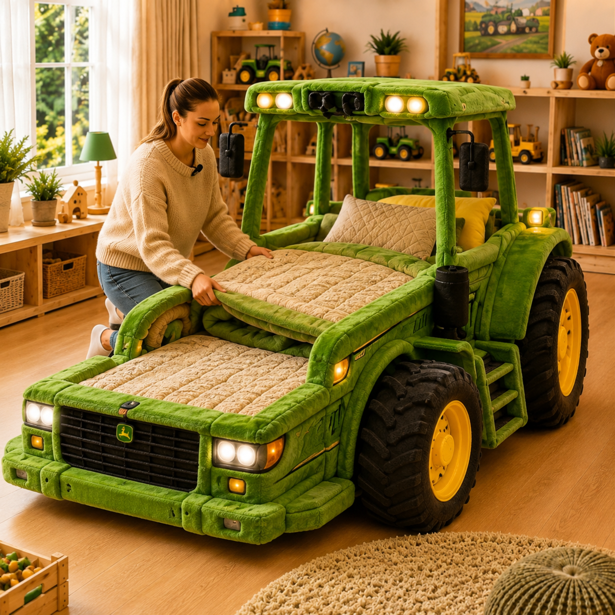 Tractor-Inspired Plush Sleeping Bed