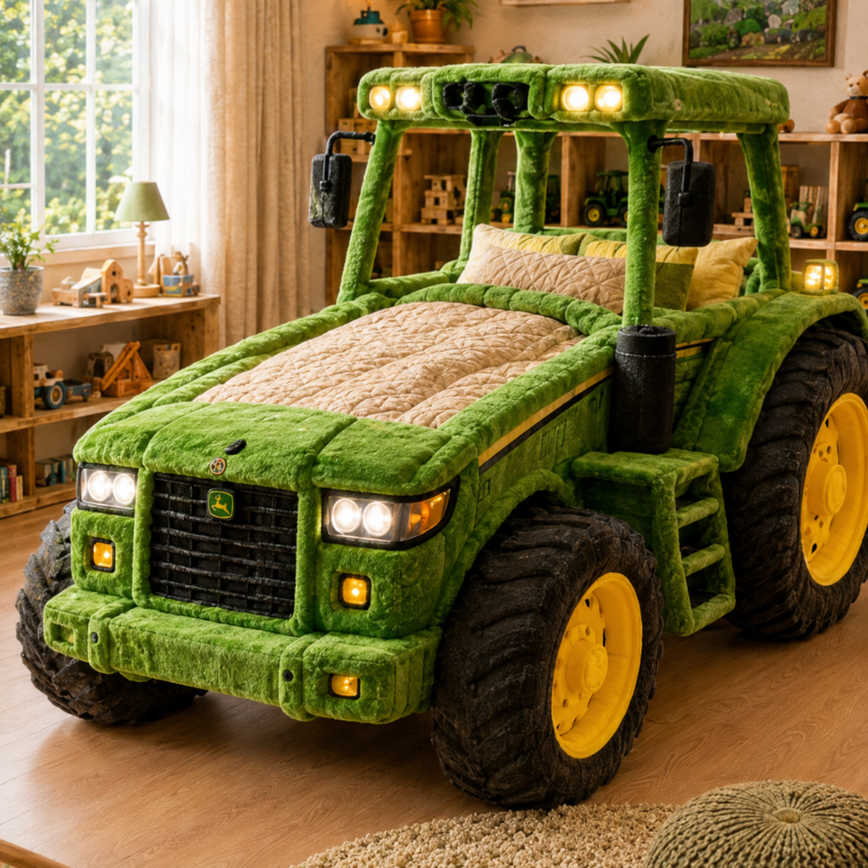 Tractor-Inspired Plush Sleeping Bed