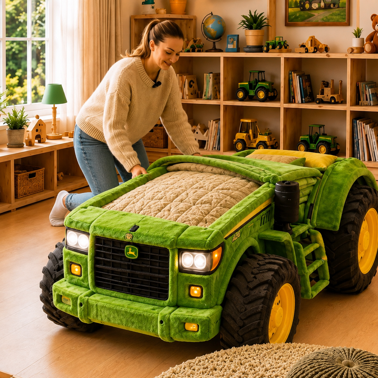 Tractor-Inspired Plush Sleeping Bed
