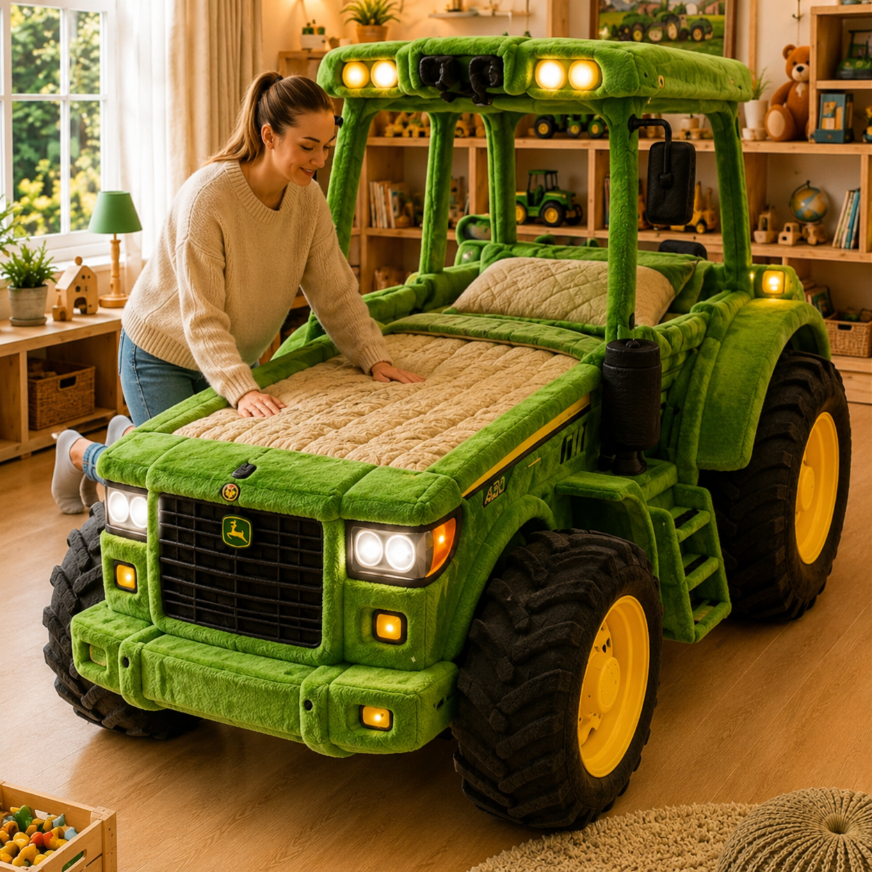 Tractor-Inspired Plush Sleeping Bed