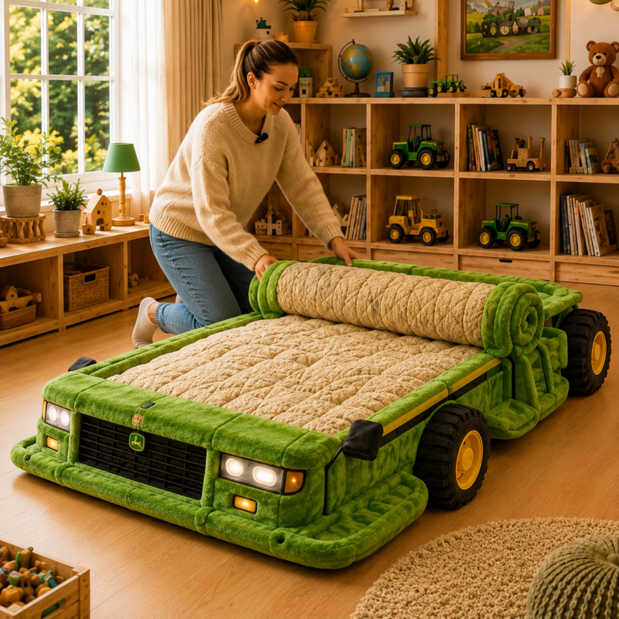 Tractor-Inspired Plush Sleeping Bed